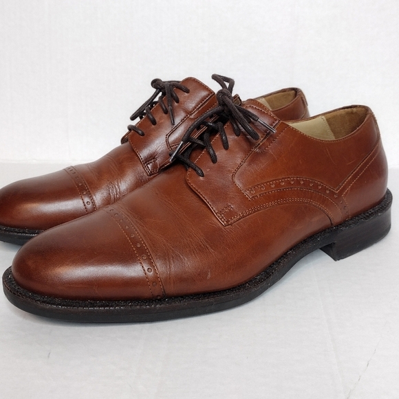 Johnston & Murphy Men's Brown Leather Lace Up Cap Toe Oxford Dress Shoes - Picture 3 of 12